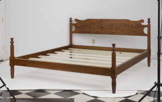 King Size Thistle Bed in tiger maple with attractive headboard and thistle motif.