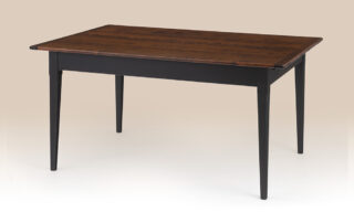 Malvern Farmhouse Table with a cherry wood top and antique black over red base.