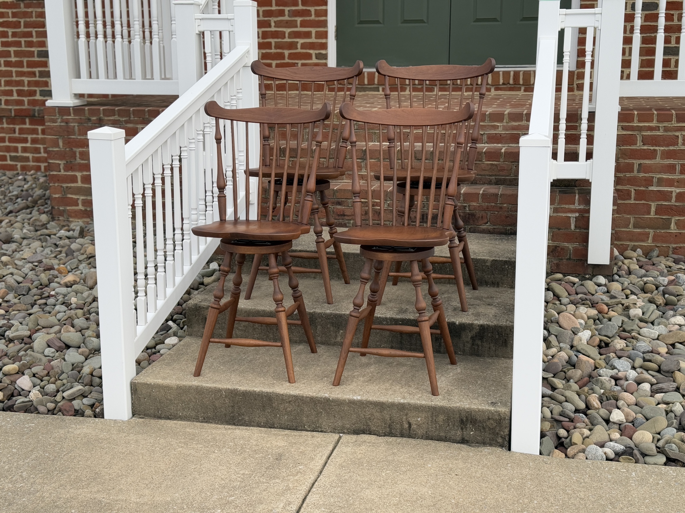 4 Cherry Swivel Fan Back Windsor Stools-image