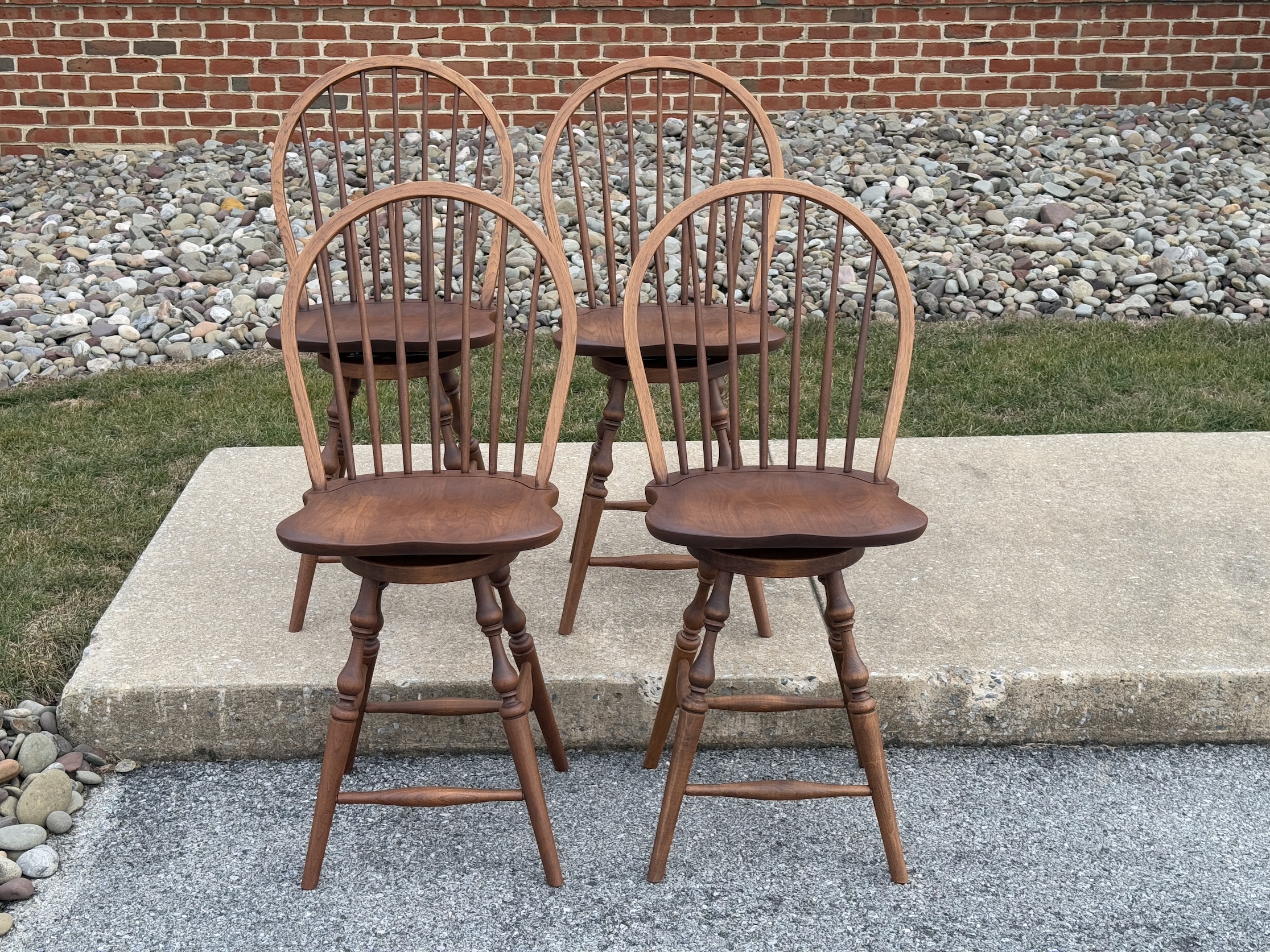 4 Cherry Swivel Windsor Stools-image