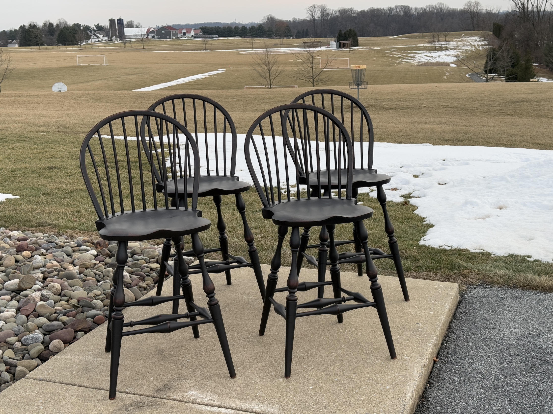 4 Low Bow Back Windsor Stools-image