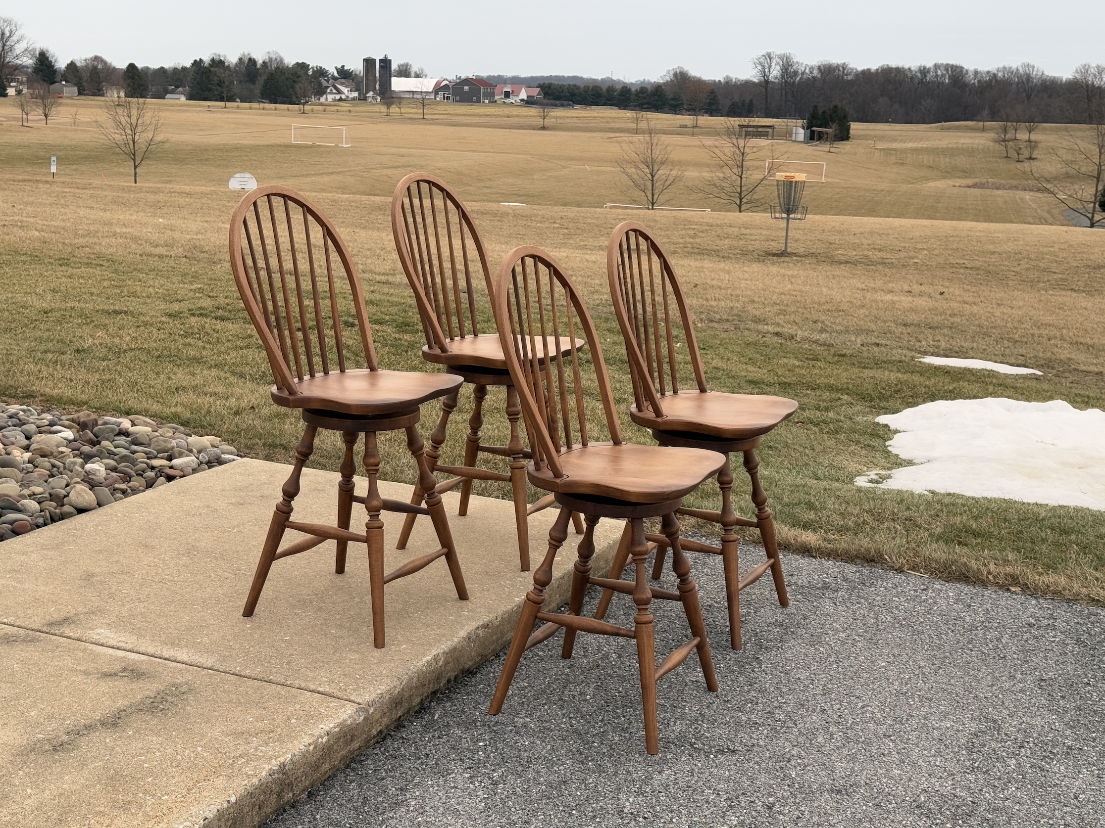 4 Maple Swivel Windsor Stools-image