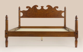 Historical Cape May Bed with an acorn motif, scalloped headboard, and low poster design. Available in Tiger Maple, Cherry, or Painted Finishes.