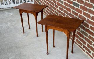 Pair of Queen Anne Stands with porringer tops and Queen Anne legs, crafted in tiger maple wood. Made in the USA.