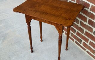 Porringer Top Stand with a turned leg base, crafted in tiger maple wood. A timeless accent table made in the USA.