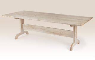 Hampton Trestle Table with a trestle base, crafted in Tiger Maple or Cherry Wood. Ideal for modern, farmhouse, and beach house interiors.