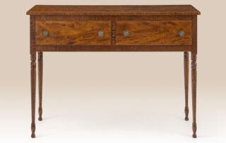 Historical Chester County Sideboard with turned legs and dovetailed drawers in tiger maple. Made in the USA.