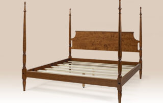 Tiger Maple Newton Poster Bed with Sheraton turned posts and classic headboard.