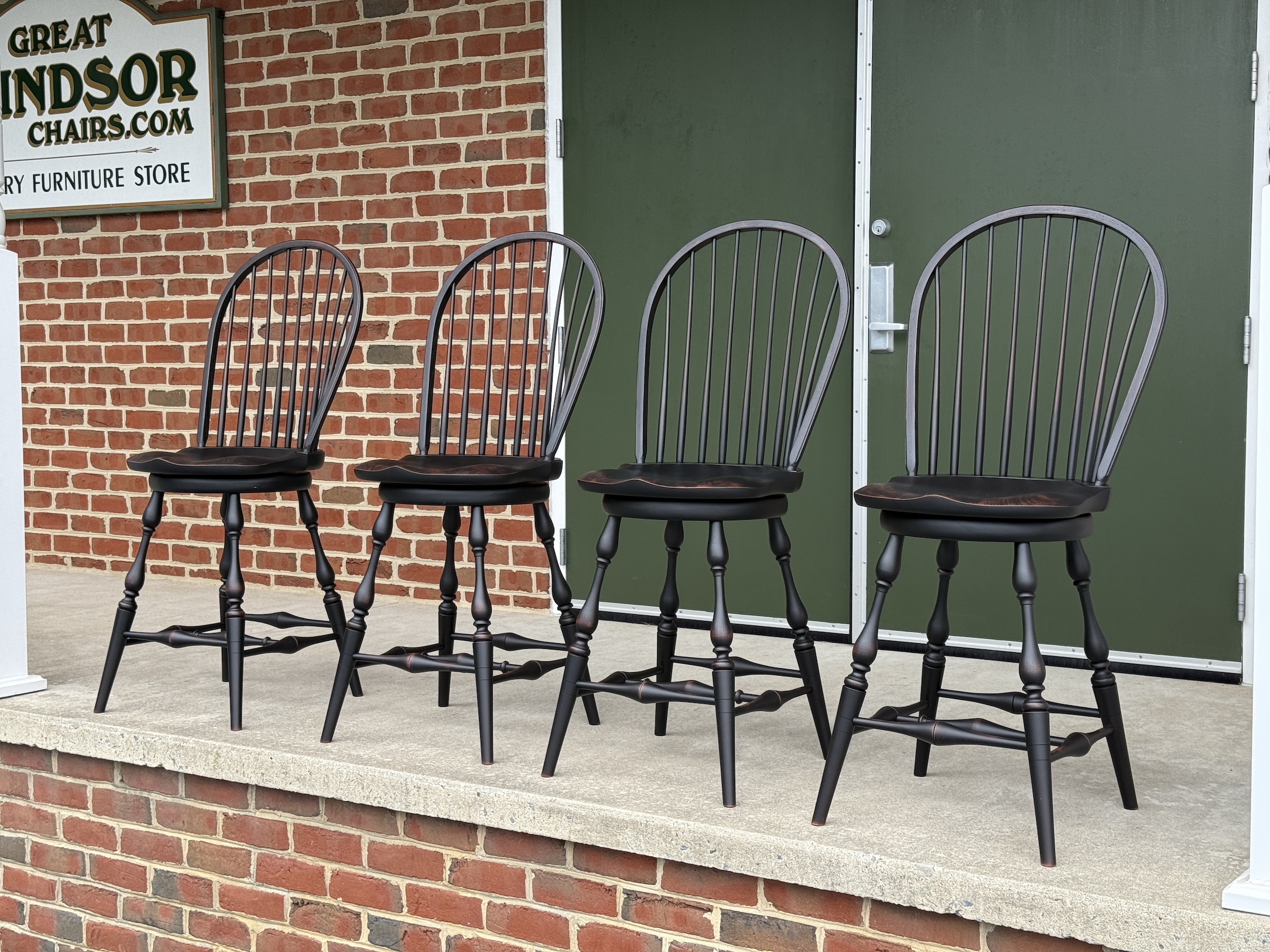 Four Historical Swivel Bow Back Windsor Stools-image