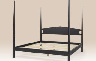 Historical Mashpee Pencil Post Bed in antique black over natural crackle finish with slender pencil posts.