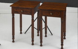 Pair of Cherry Wood Stands with dovetailed drawers and turned legs in a classic country design.