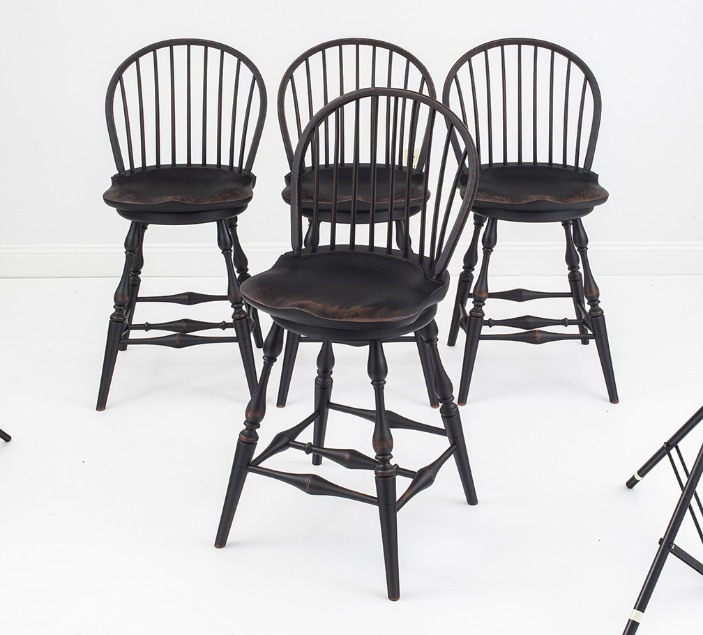 4 Historical Swivel Low Bow Back Windsor Stools-image