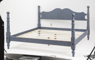 King size cannonball bed with shaped headboard in Williamsburg Blue finish.