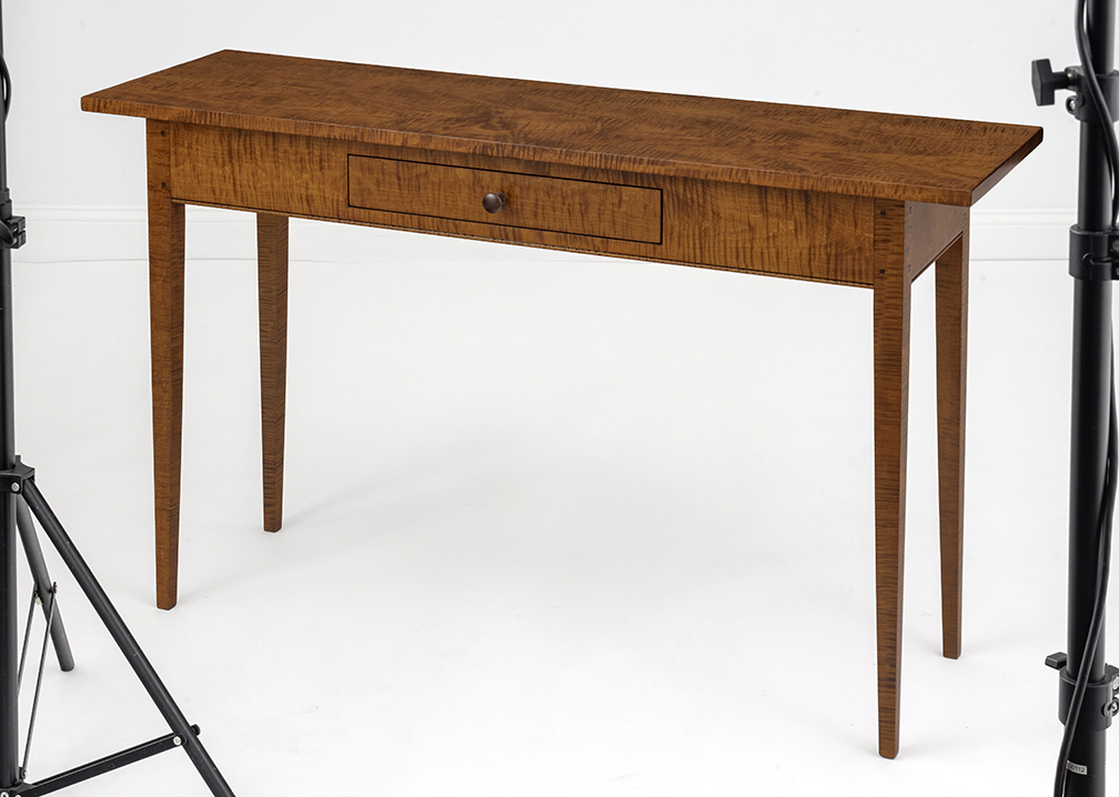 Tiger Maple Wood Hall Table with Drawer - Sold