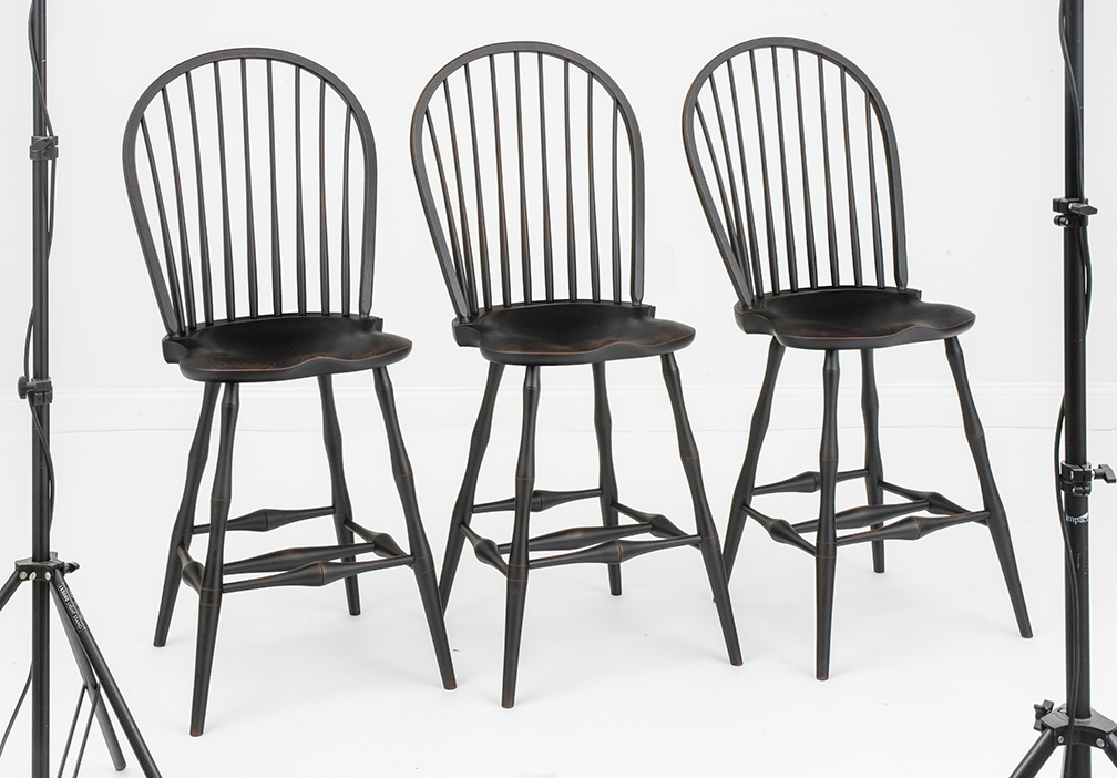 3 Bow Back Windsor Stools-image