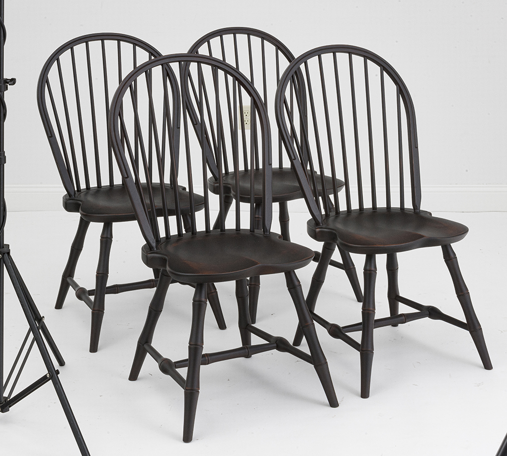 4 Bow Back Windsor Chairs with Bamboo Style Turnings-image