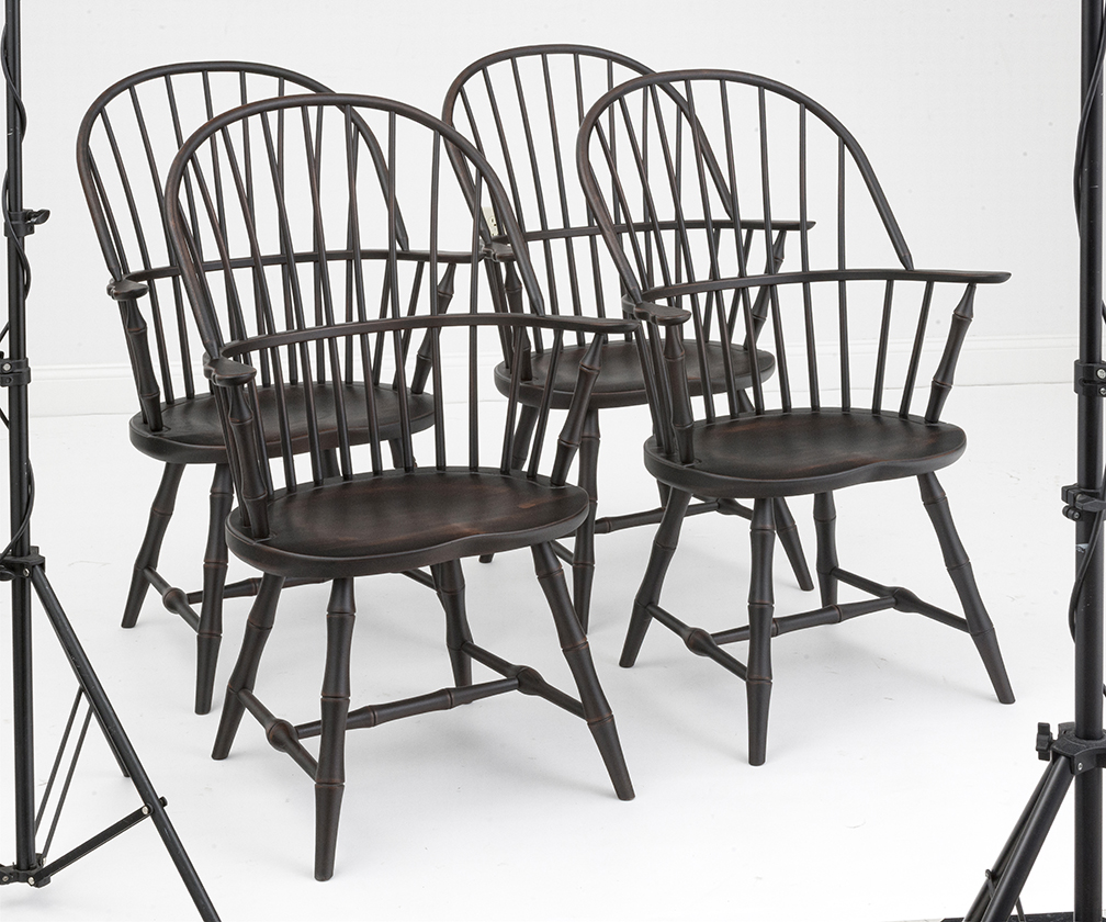 4 Sack Back Windsor Armchairs with Bamboo Style Turnings-image