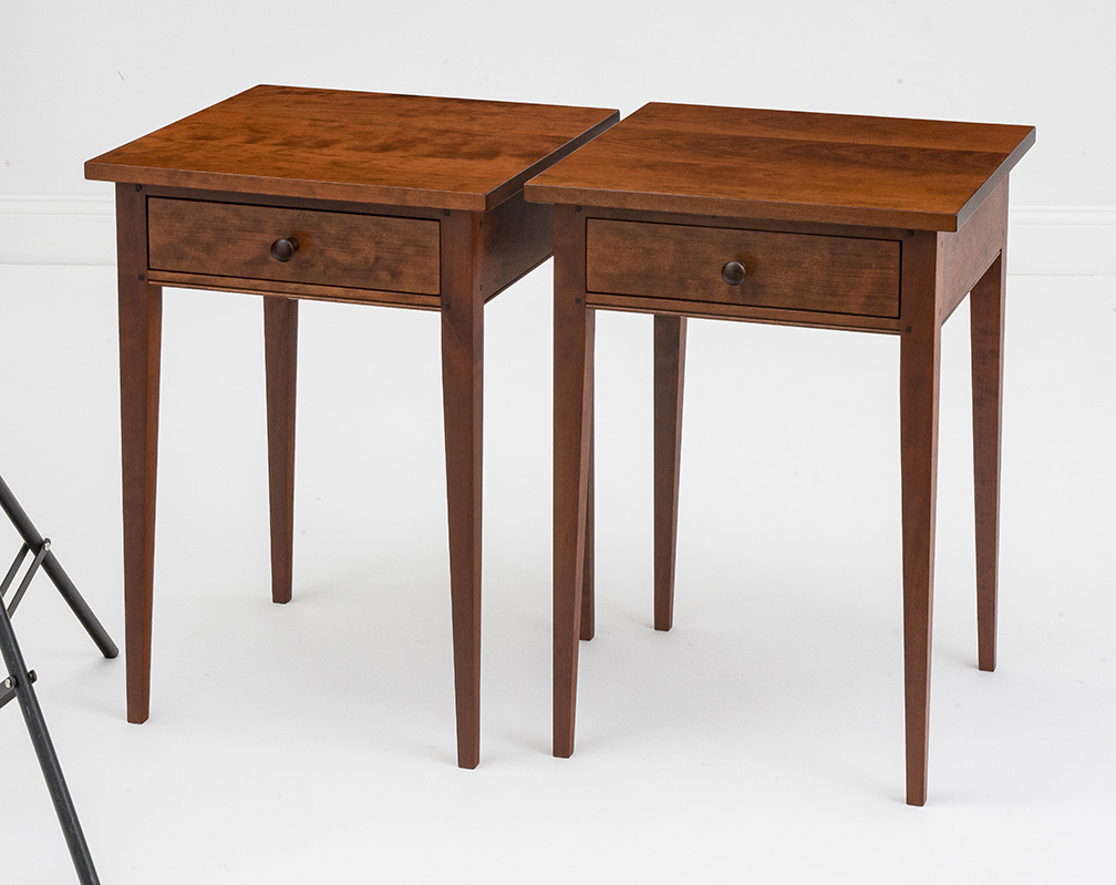 Pair of Cherry Wood Shaker Stand with Drawer-image