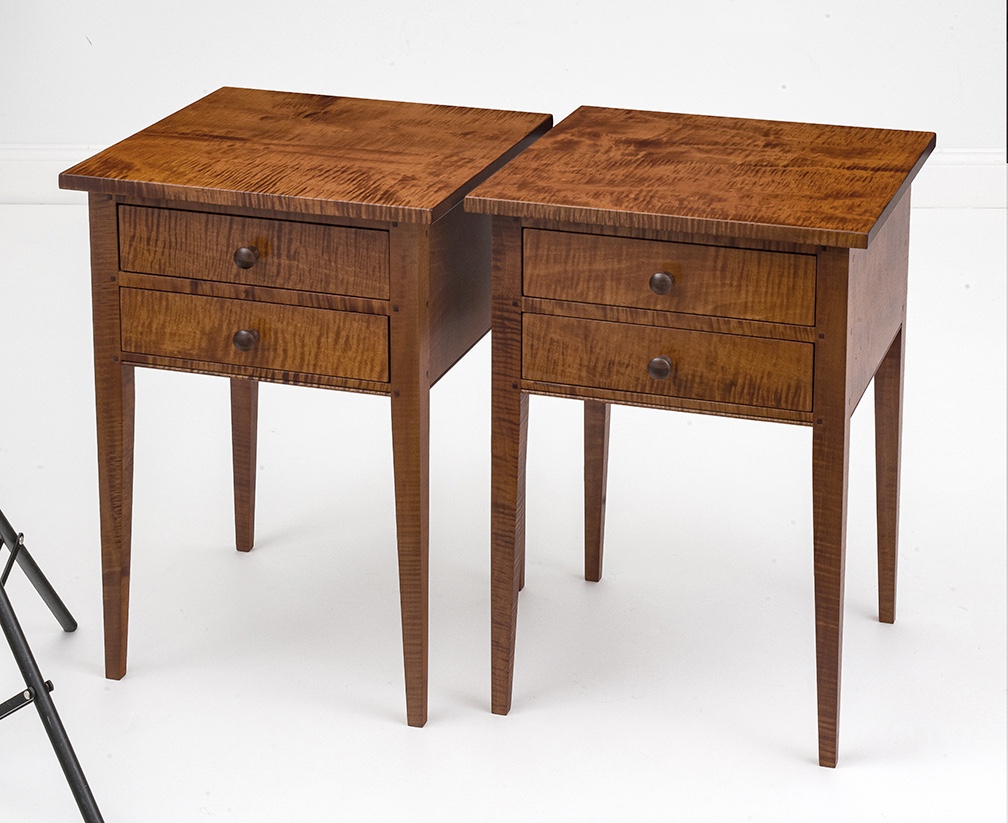 Pair of Tiger Maple Wood Two Drawer Shaker Stands-image